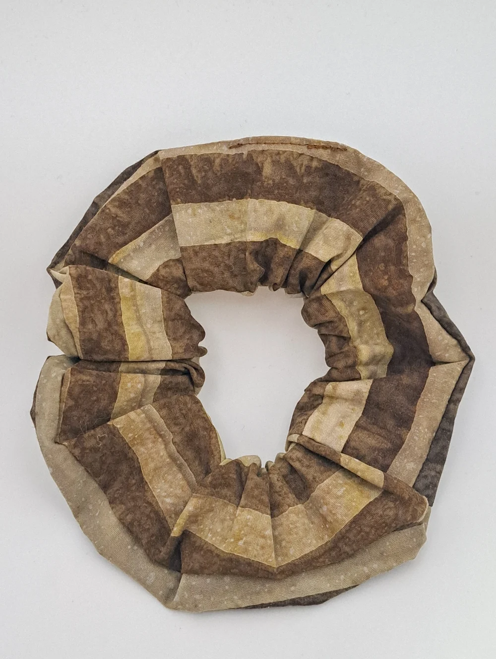 Striped Brown and Beige Scrunchie Hair Tie Batik Cotton Accessory